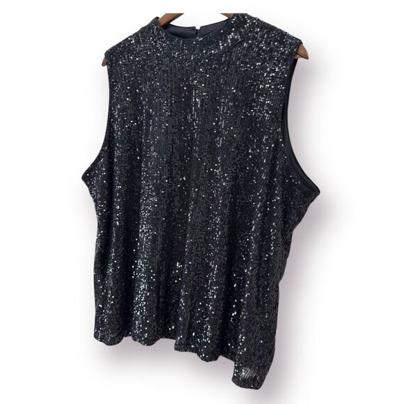 Calvin Klein Sequin Blouse Size 2X Sleeveless Tank Top New Years NYE Holiday - Picture 3 of 10